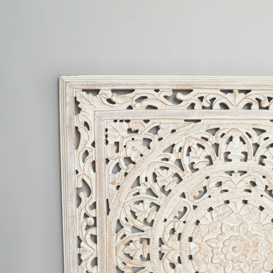 Carved Wooden Wall Panel — White, 36-Inch in White — detail view 1