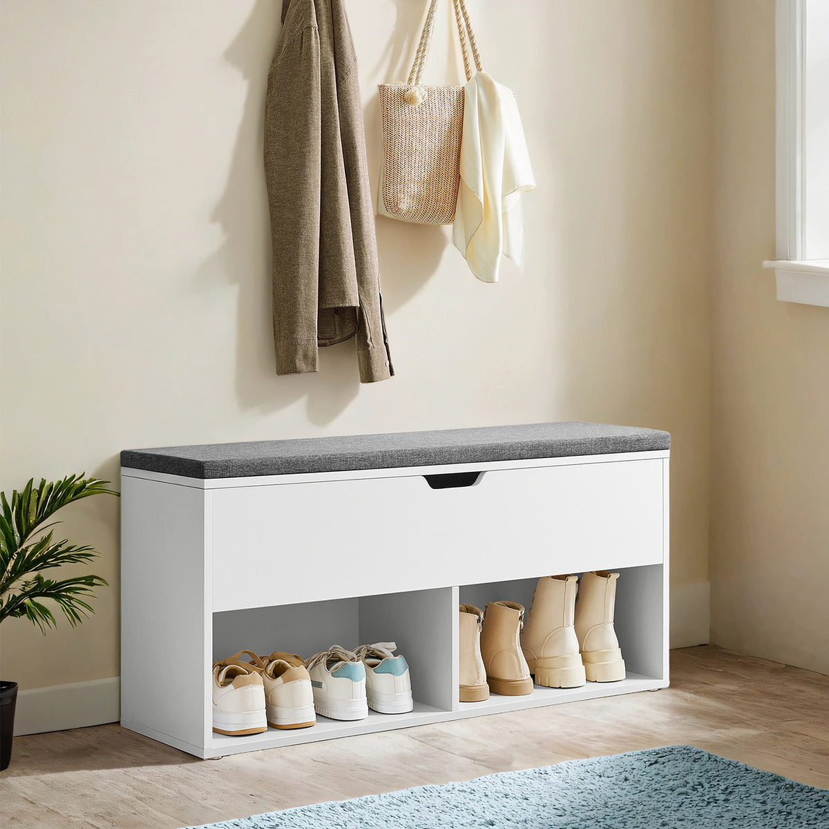 VASAGLE Cushioned Storage Bench in White / Gray — detail view 2