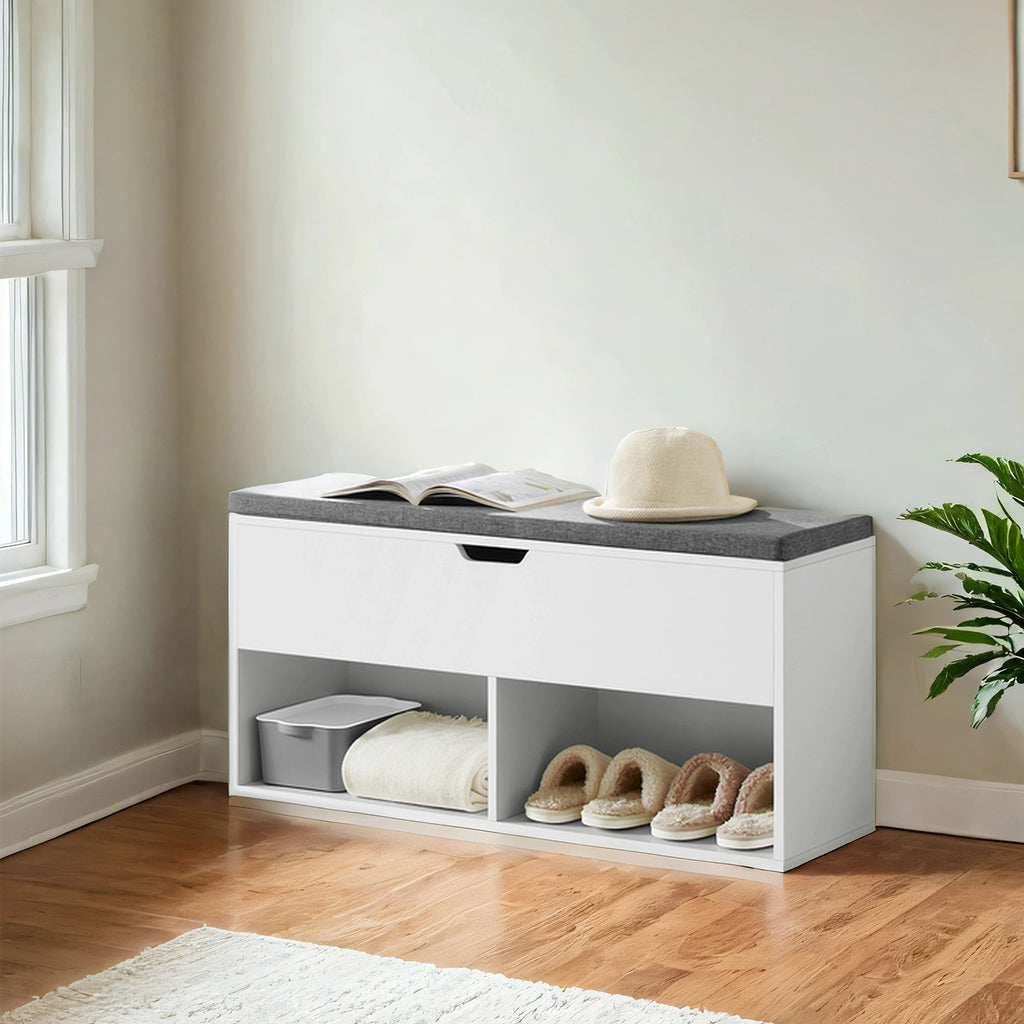 VASAGLE Cushioned Storage Bench in White / Gray — detail view 1