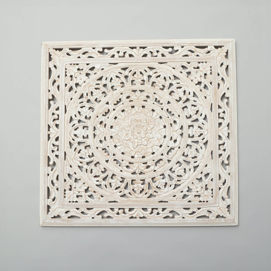 Carved Wooden Wall Panel — White, 36-Inch in White — detail view 3