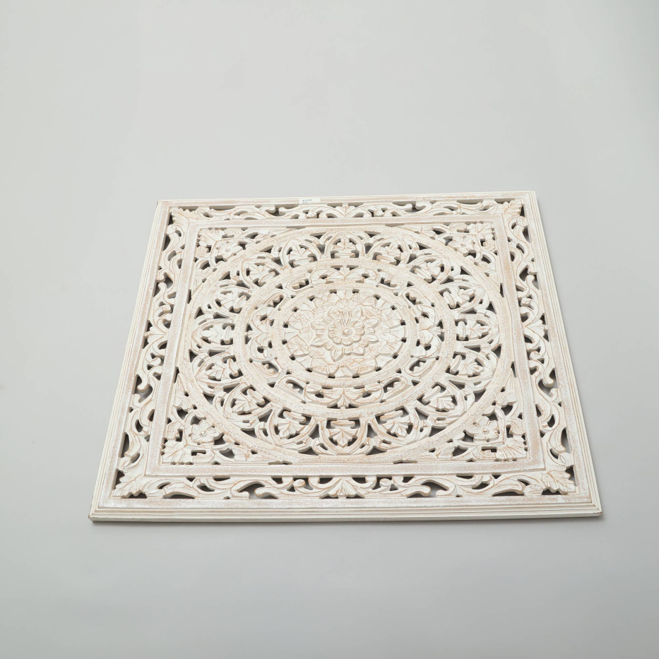 Carved Wooden Wall Panel — White, 36-Inch in White — detail view 2
