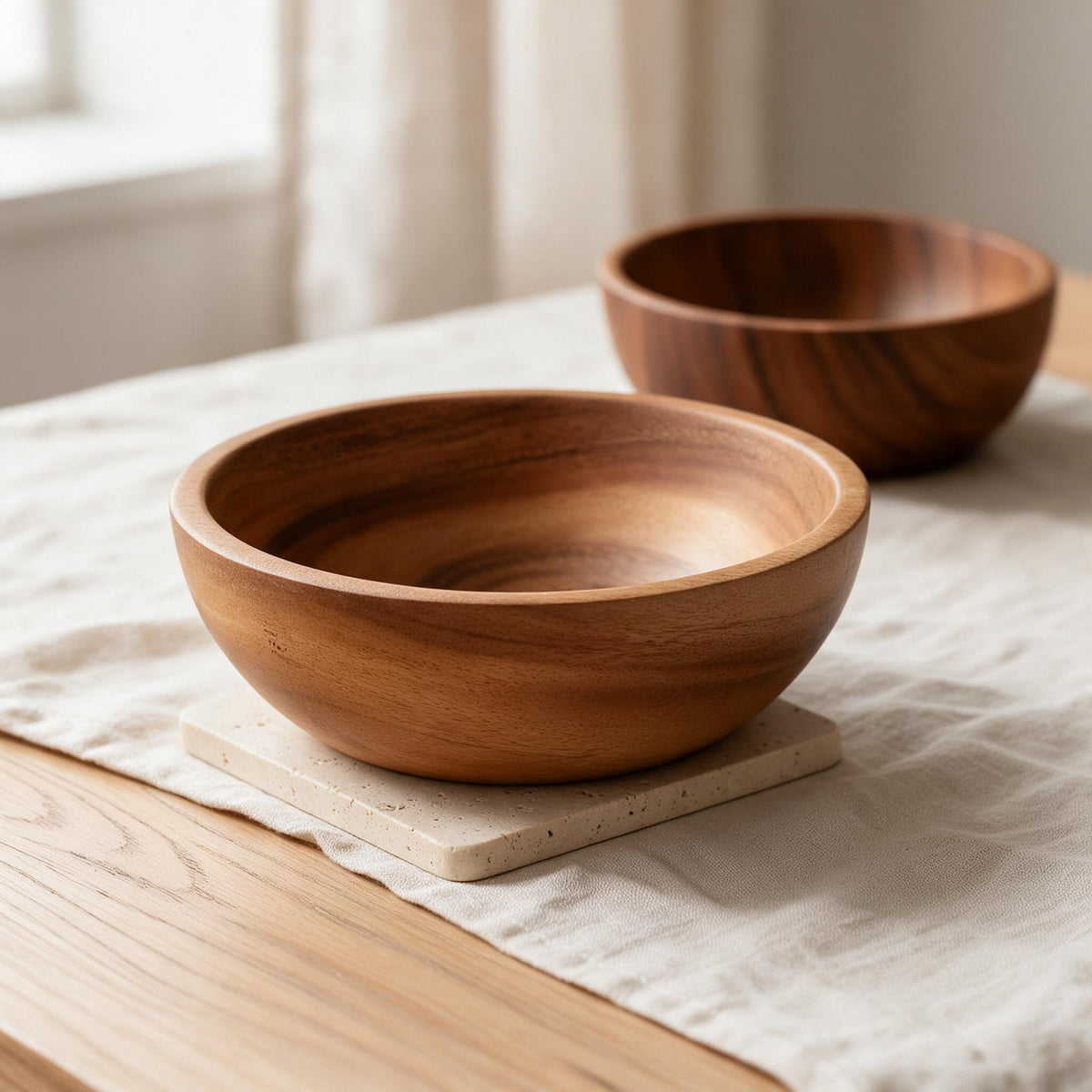 Acacia Wood Bowls — 20cm, Set of 4 — material and construction detail
