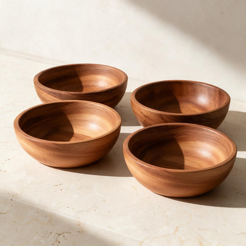 Acacia Wood Bowls — 20cm, Set of 4 — full product