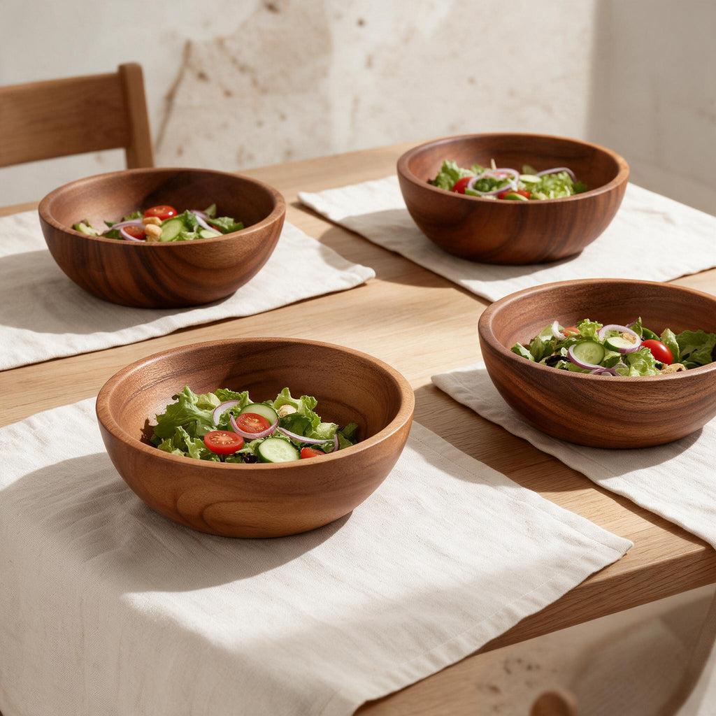 Acacia Wood Bowls — 20cm, Set of 4 — in a calm home setting