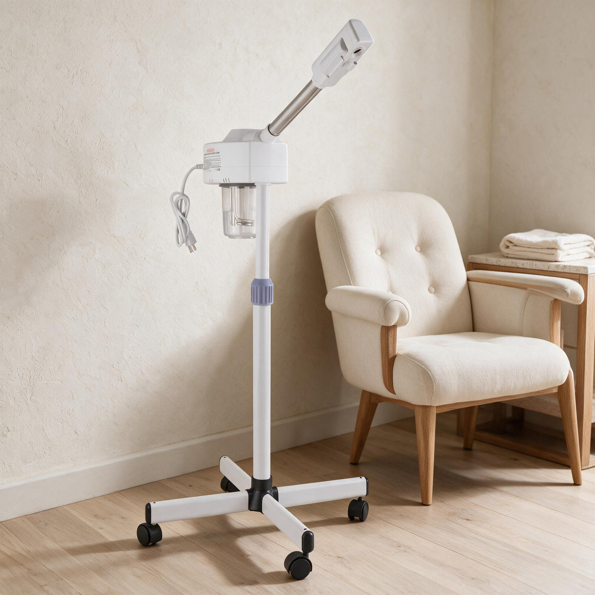 Adjustable Facial Steamer — styled in a warm neutral interior
