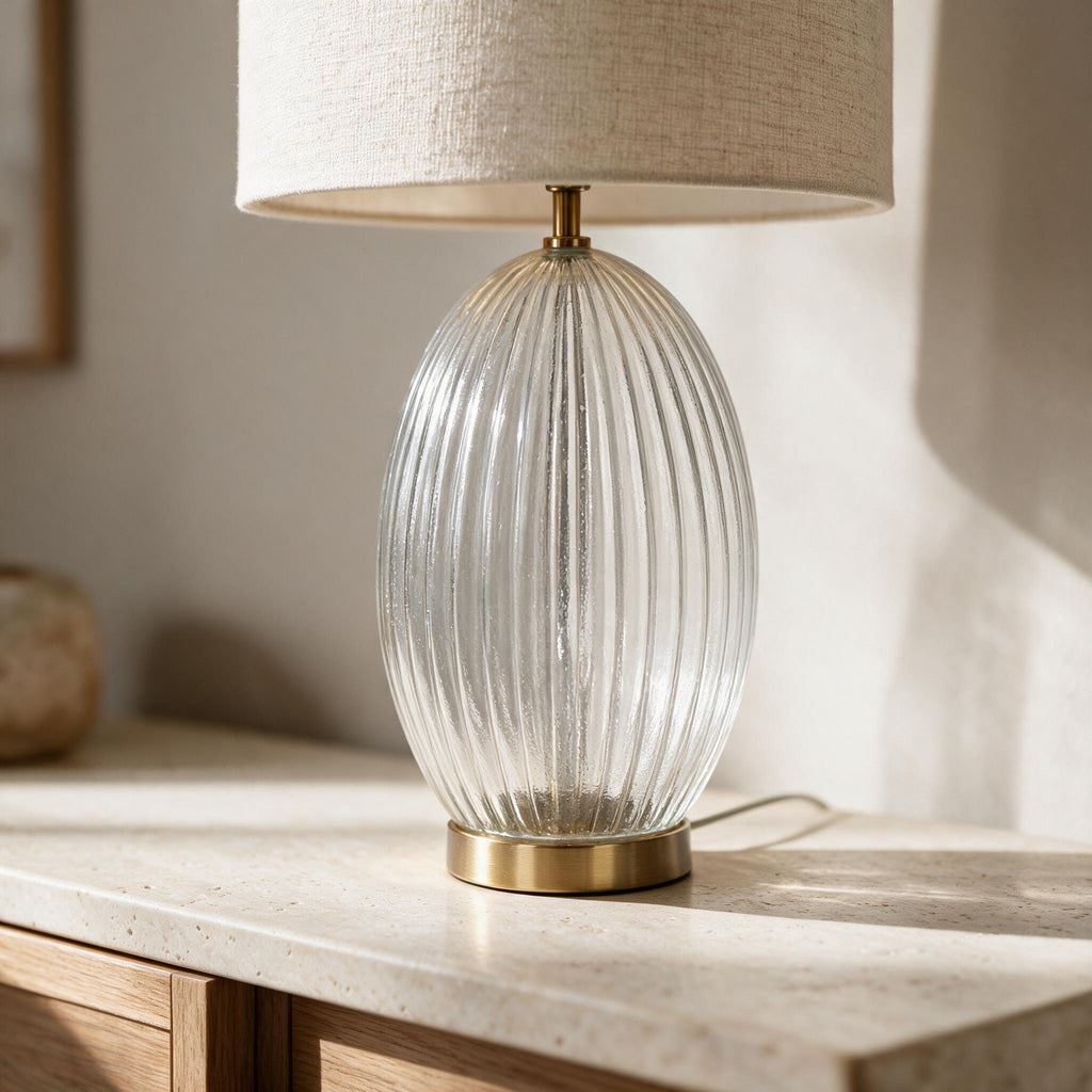 Aurora Ribbed Glass Table Lamp — close-up of the product details