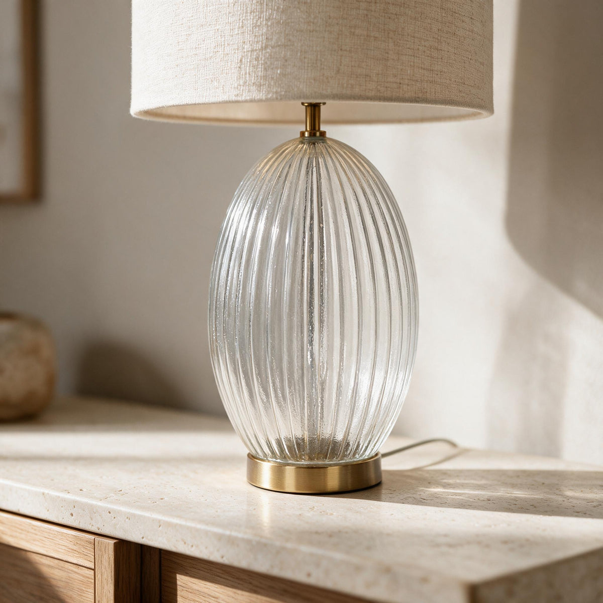 Aurora Ribbed Glass Table Lamp — close-up of the product details