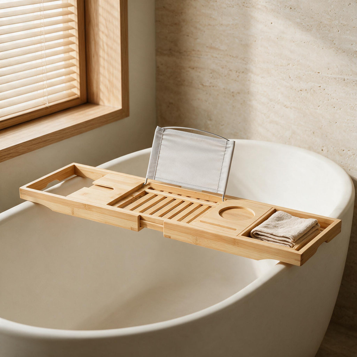 Bamboo Bath Caddy — bamboo and tray detail