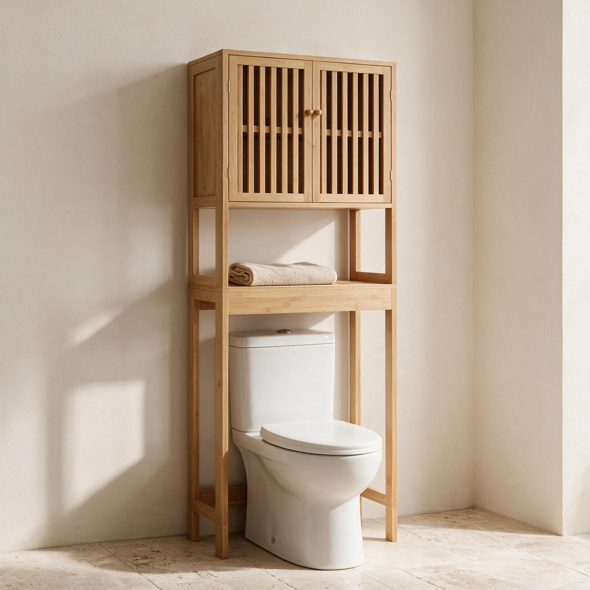 HOMCOM Bamboo Over-Toilet Cabinet - Natural — styled in a warm neutral indoor setting.