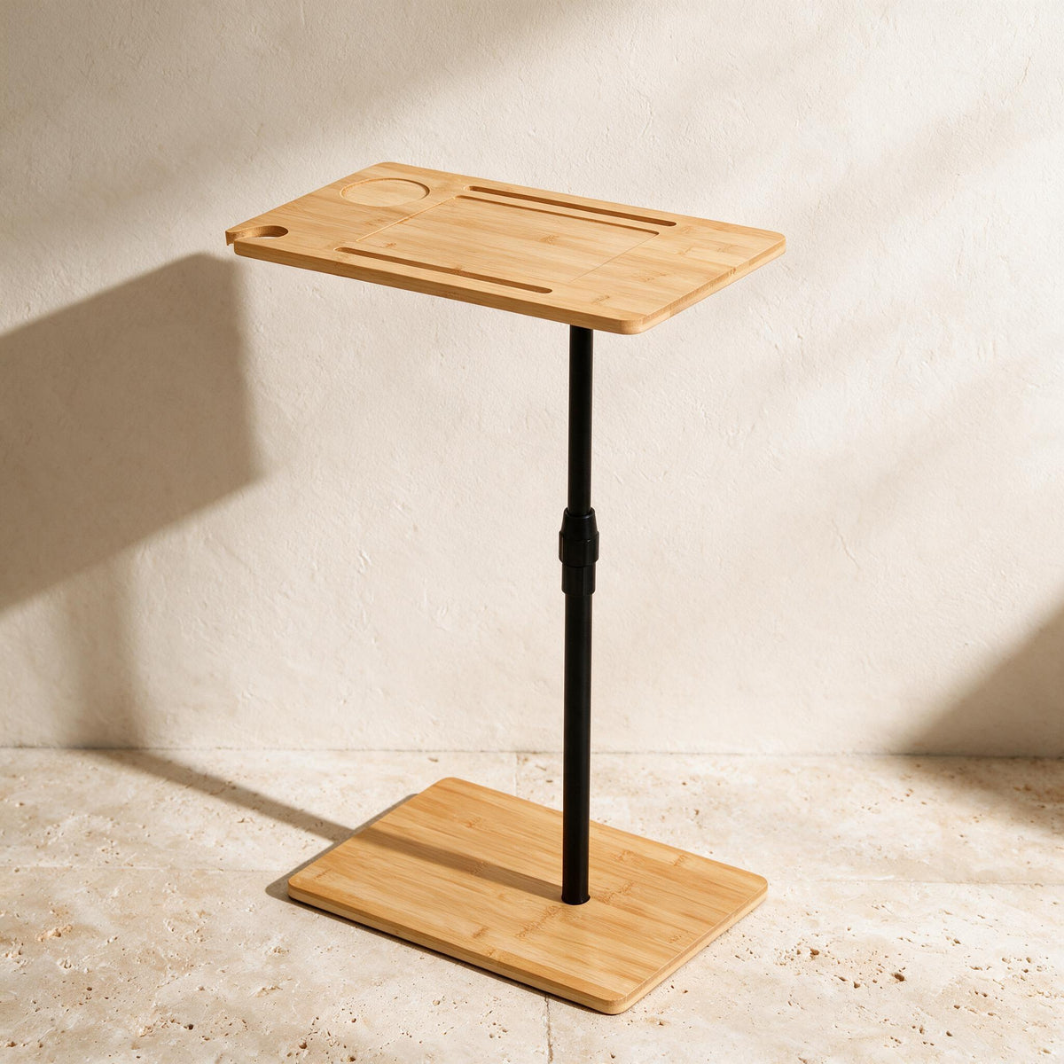 Adjustable C-Shaped End Table - Natural Bamboo — premium full product view.
