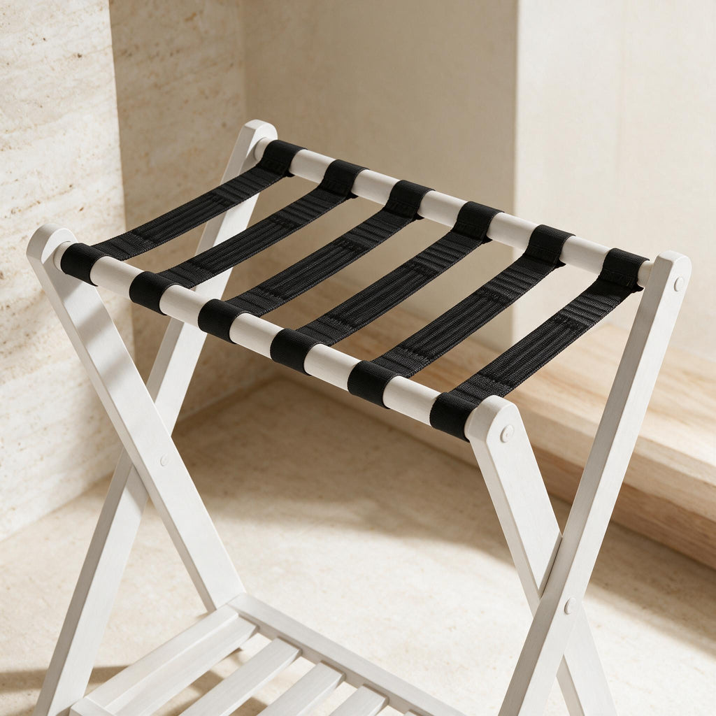 Bamboo Luggage Racks — White, Set of 2 — material and construction detail
