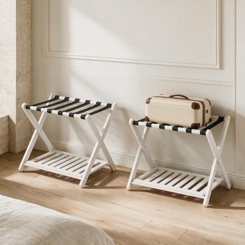 Bamboo Luggage Racks — White, Set of 2 — in a calm home setting