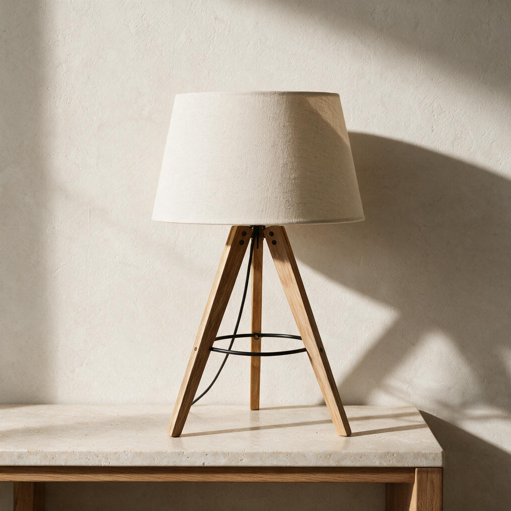 Birch Tripod Table Lamp — full product in a warm ivory setting