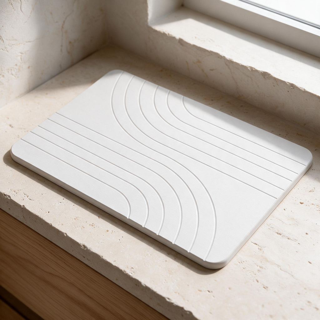 Carved Diatomite Bath Stone — White — material and construction detail