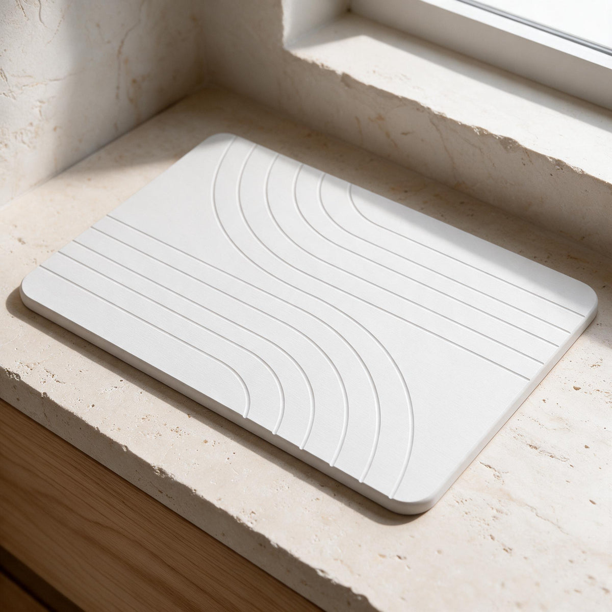 Carved Diatomite Bath Stone — White — material and construction detail