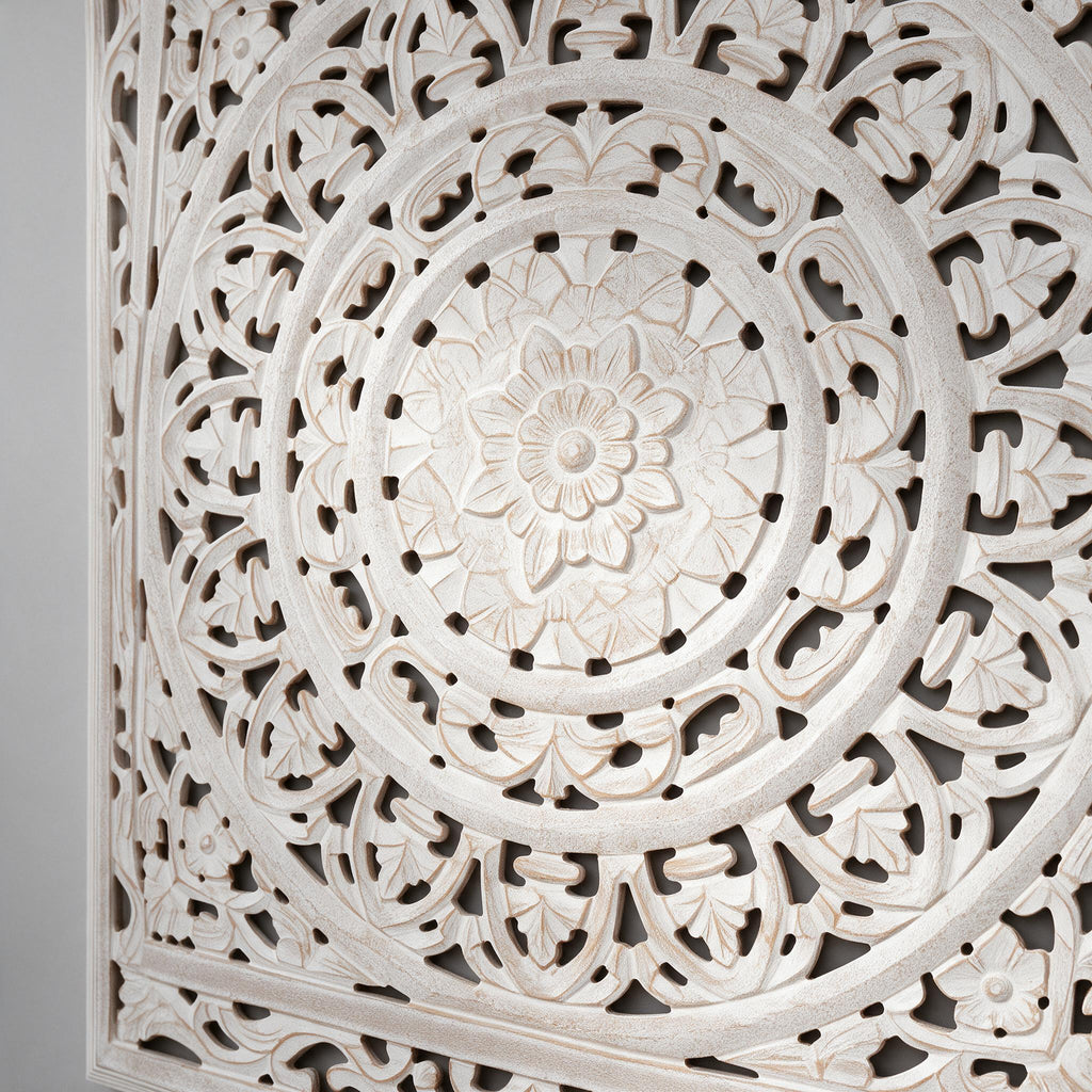 Carved Wooden Wall Panel — White, 36-Inch — material and construction detail