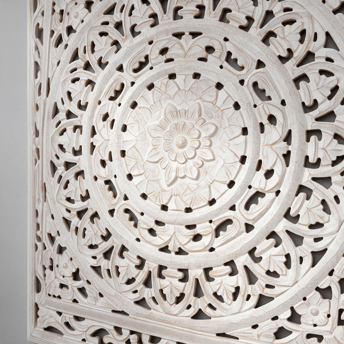 Carved Wooden Wall Panel — White, 36-Inch — material and construction detail