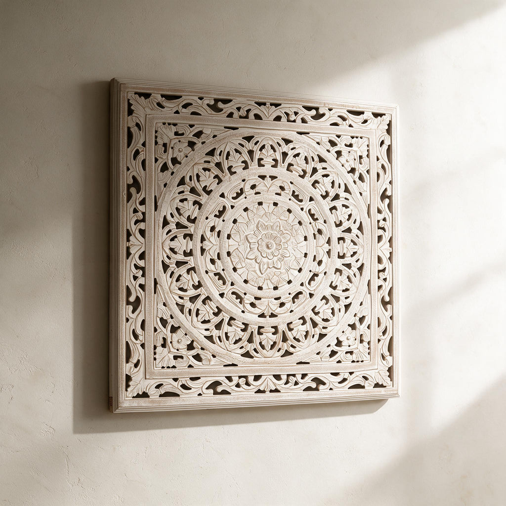 Carved Wooden Wall Panel — White, 36-Inch — premium product view