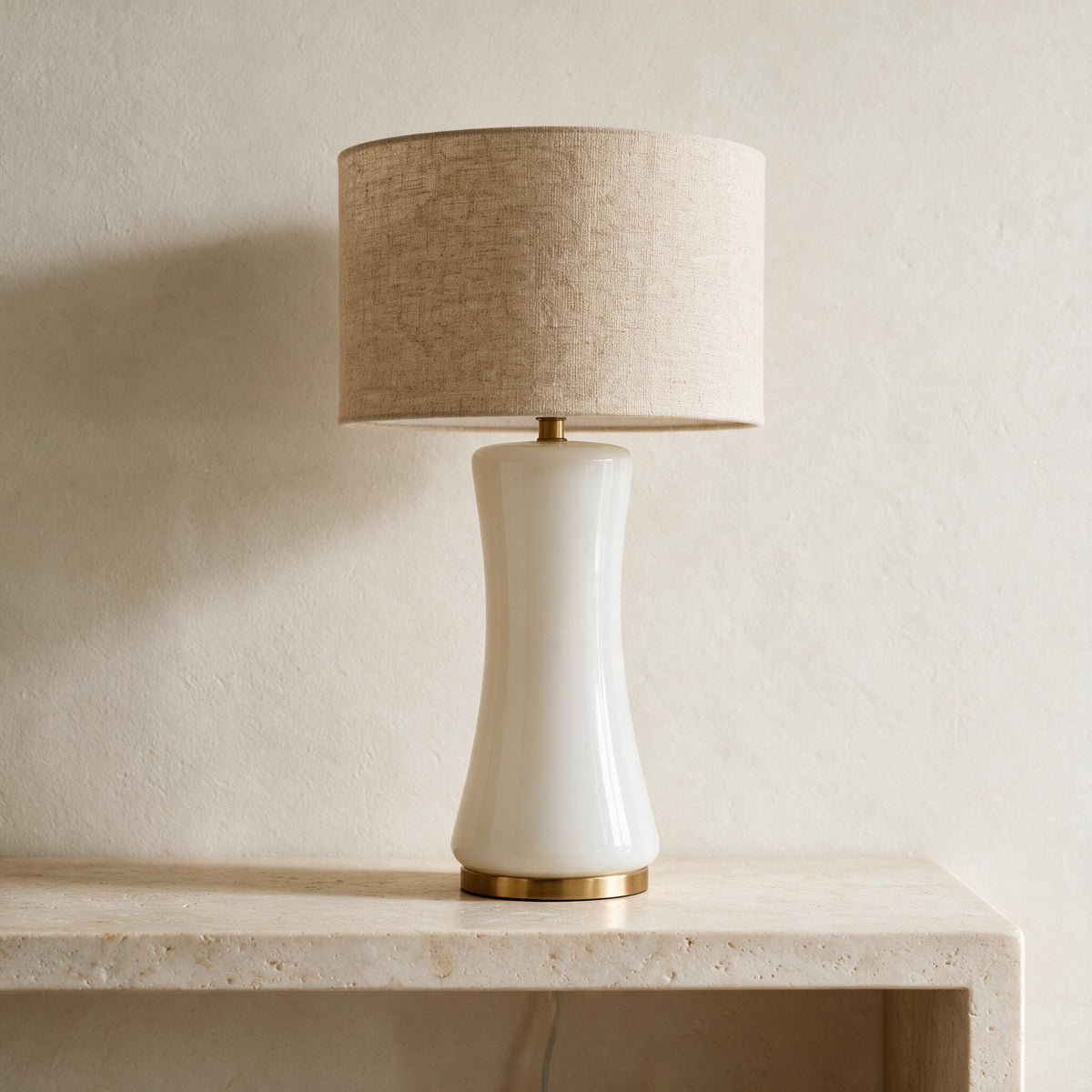 Cascade Glass Table Lamp — full product in a warm ivory setting