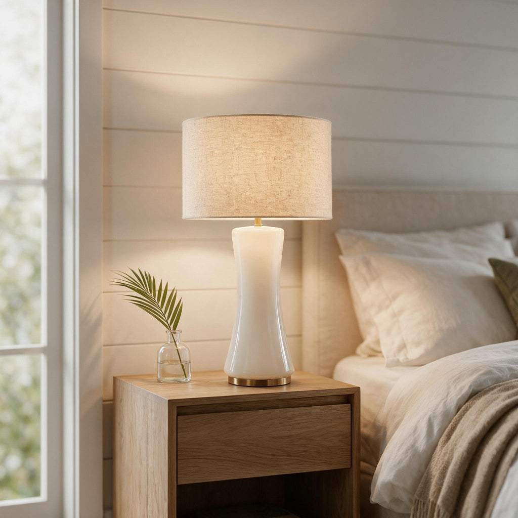 Cascade Glass Table Lamp — styled in a calm indoor room