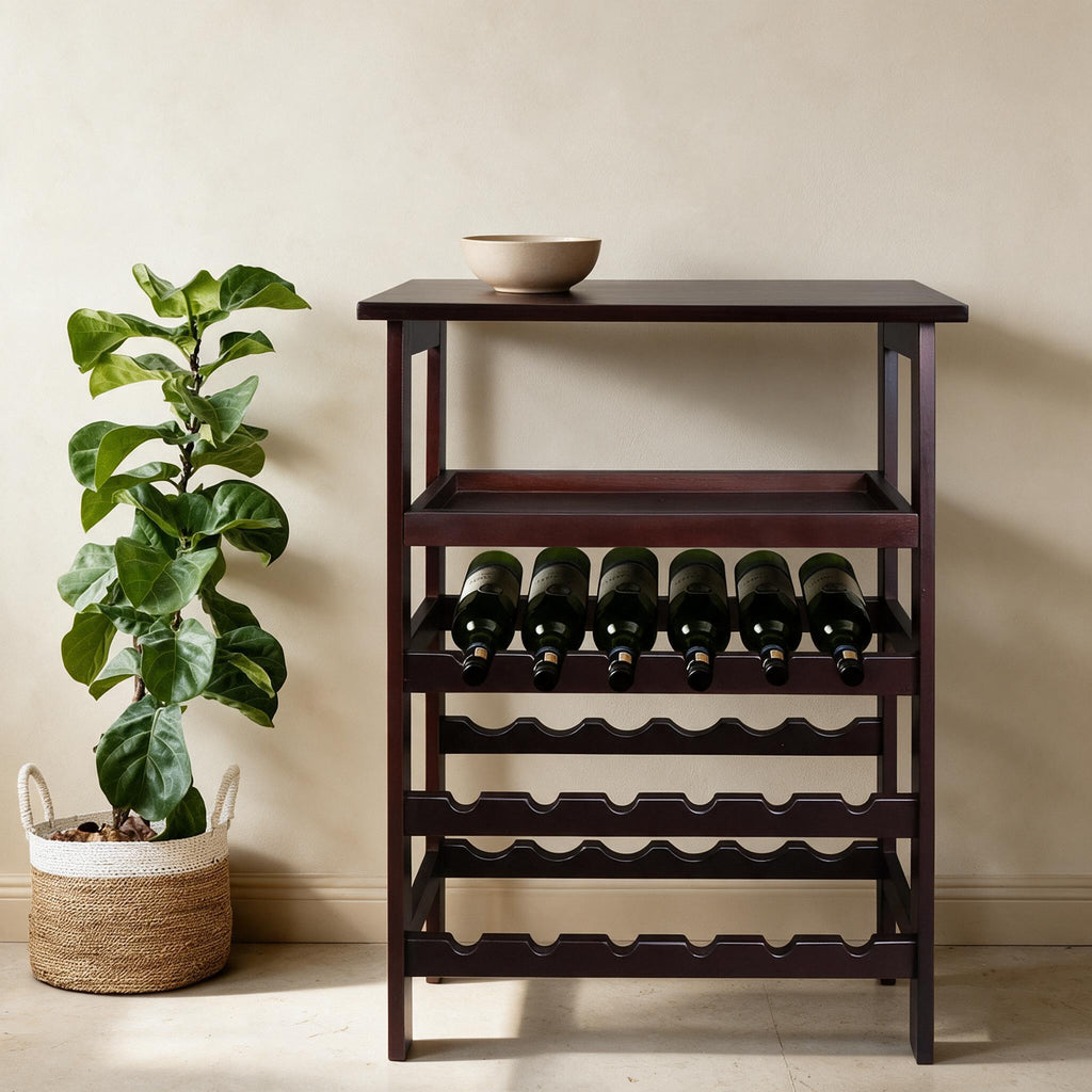 Casual Home 18-Bottle Wood Wine Rack — Brown — in a warm neutral home setting; styling accessories not included