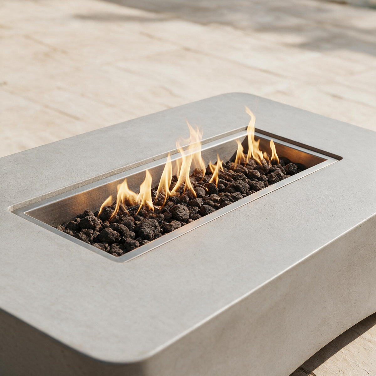 Concrete Propane Fire Table — 56 in — close-up of the original materials and construction
