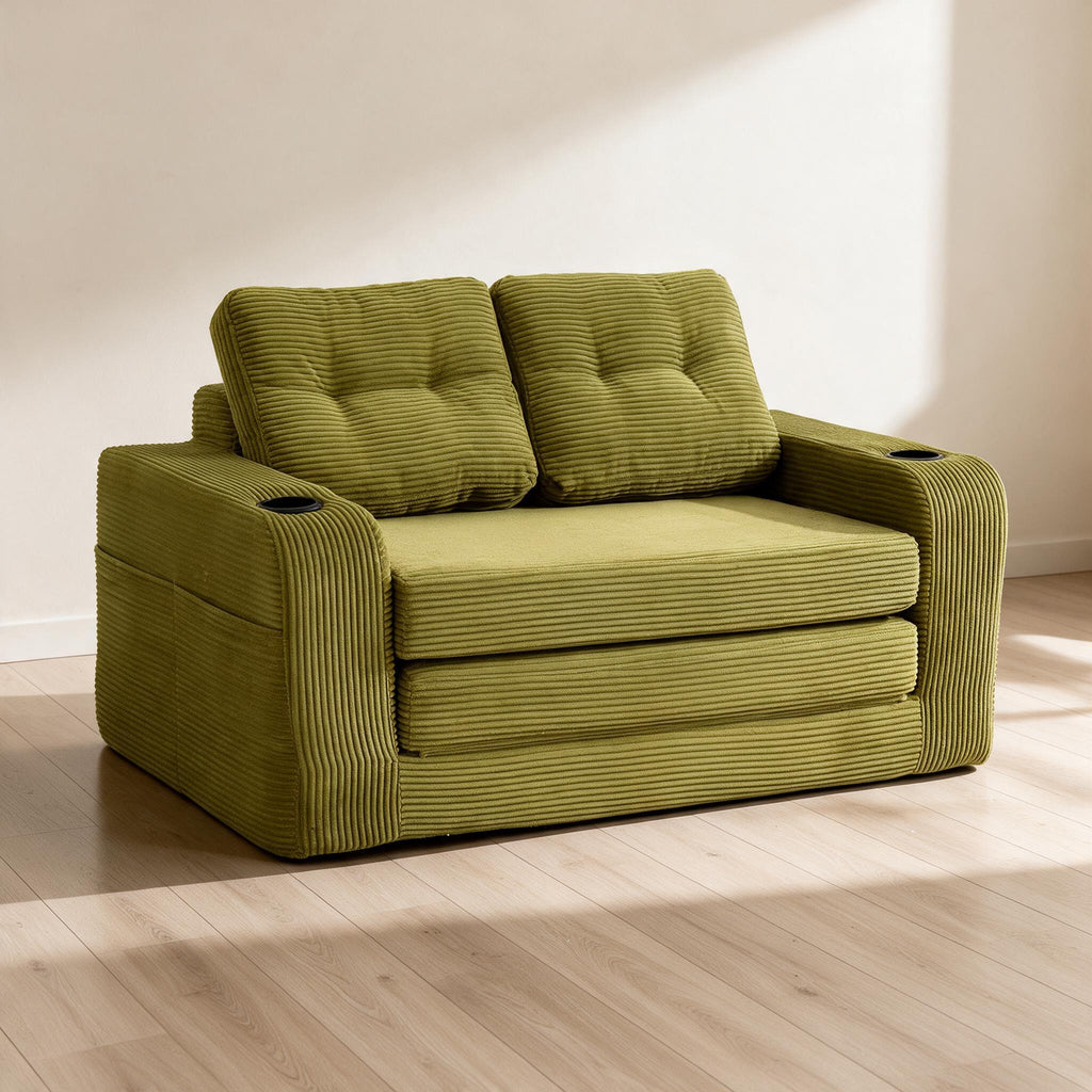 Corduroy Folding Sofa Bed — Olive — premium product view