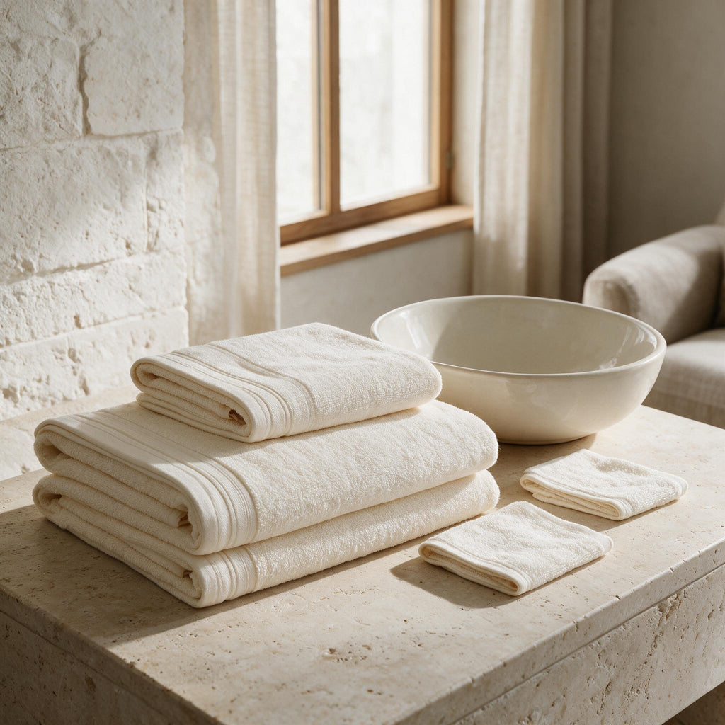 Cotton Bath Towel Set - 6 Pieces — styled in a warm neutral home
