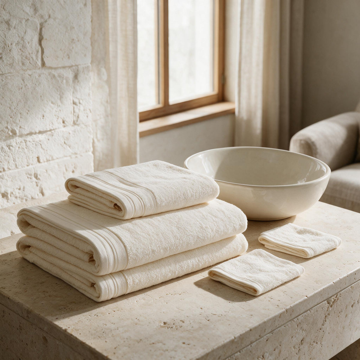 Cotton Bath Towel Set - 6 Pieces — styled in a warm neutral home