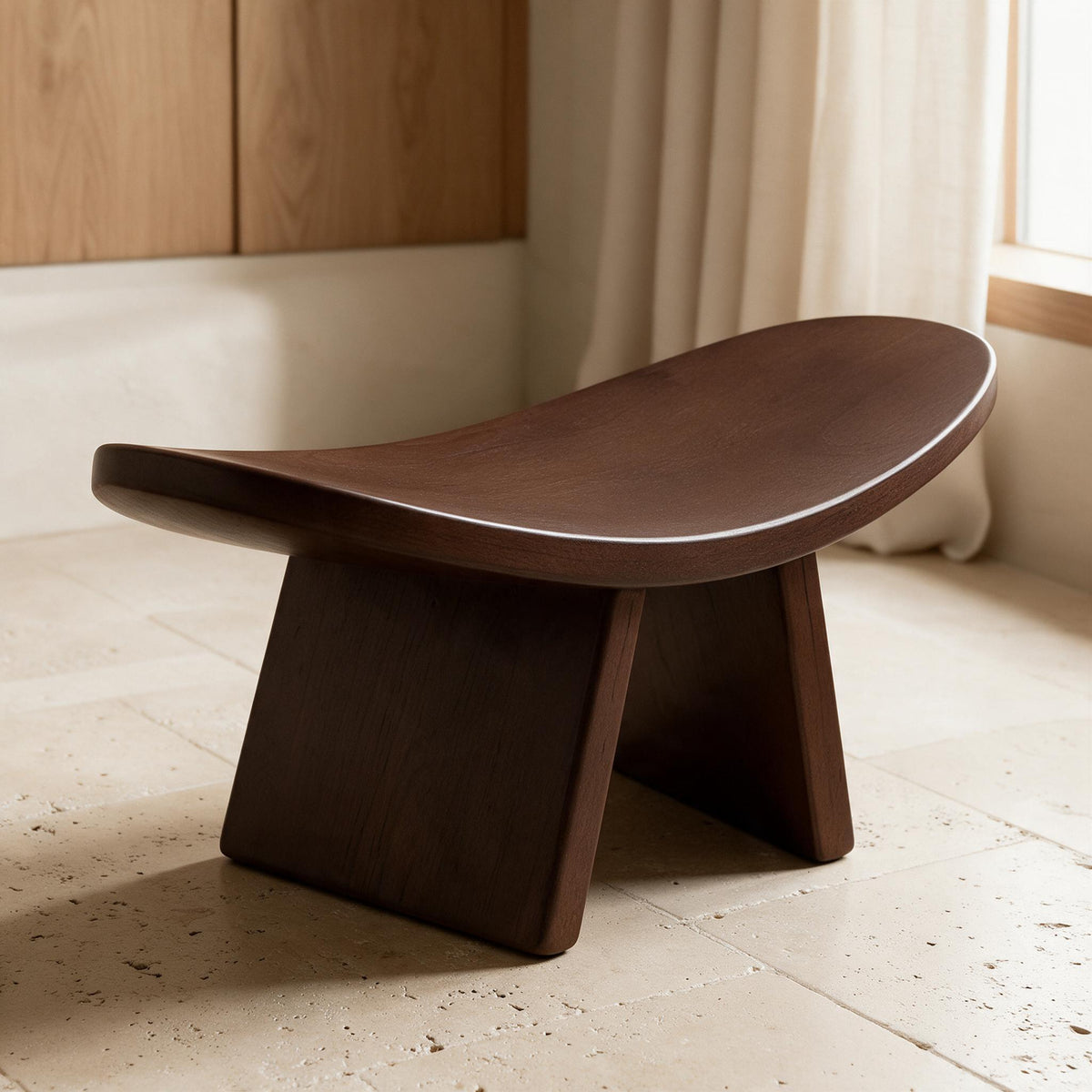 Curved Wood Meditation Bench — material and construction detail