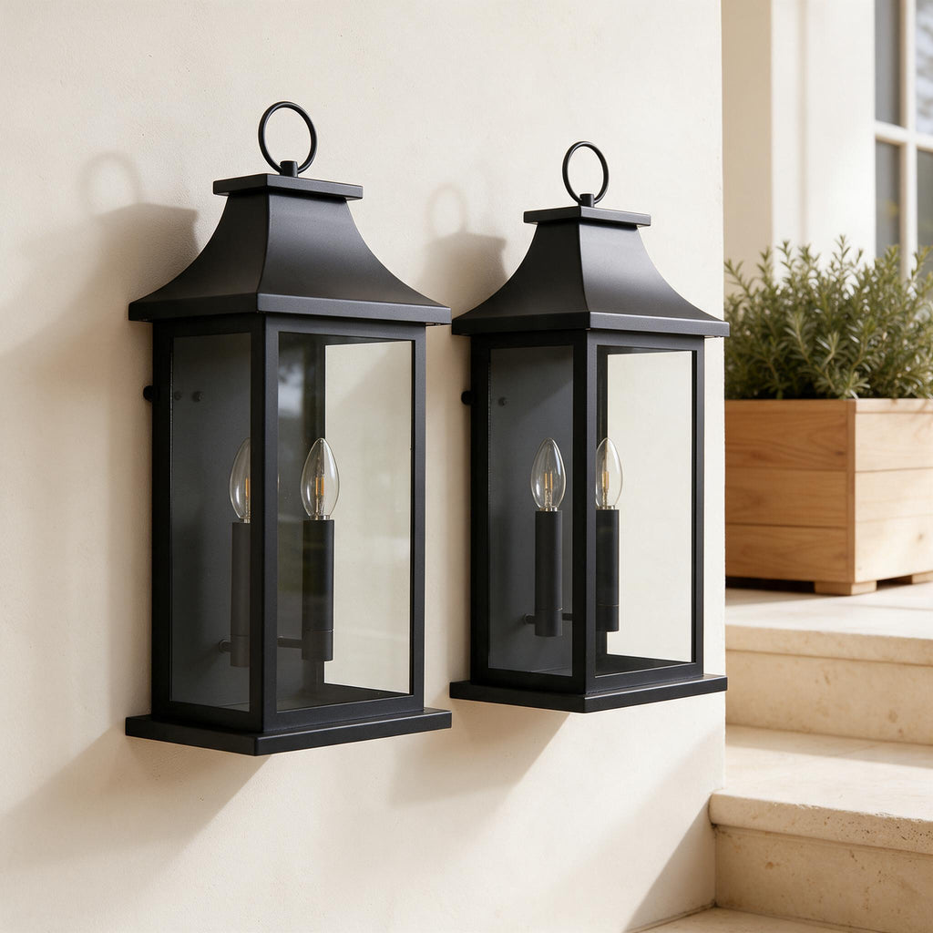 Dusk-to-Dawn Grand Wall Lanterns — Set of 2 — full product
