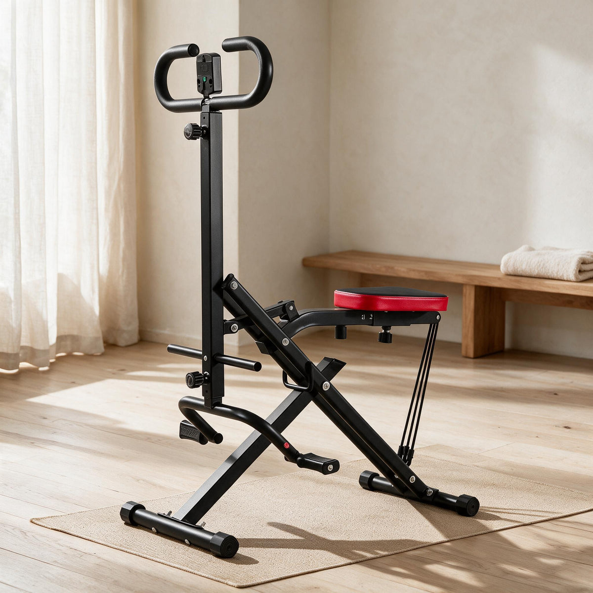 Folding Squat Trainer — styled in a warm neutral home studio