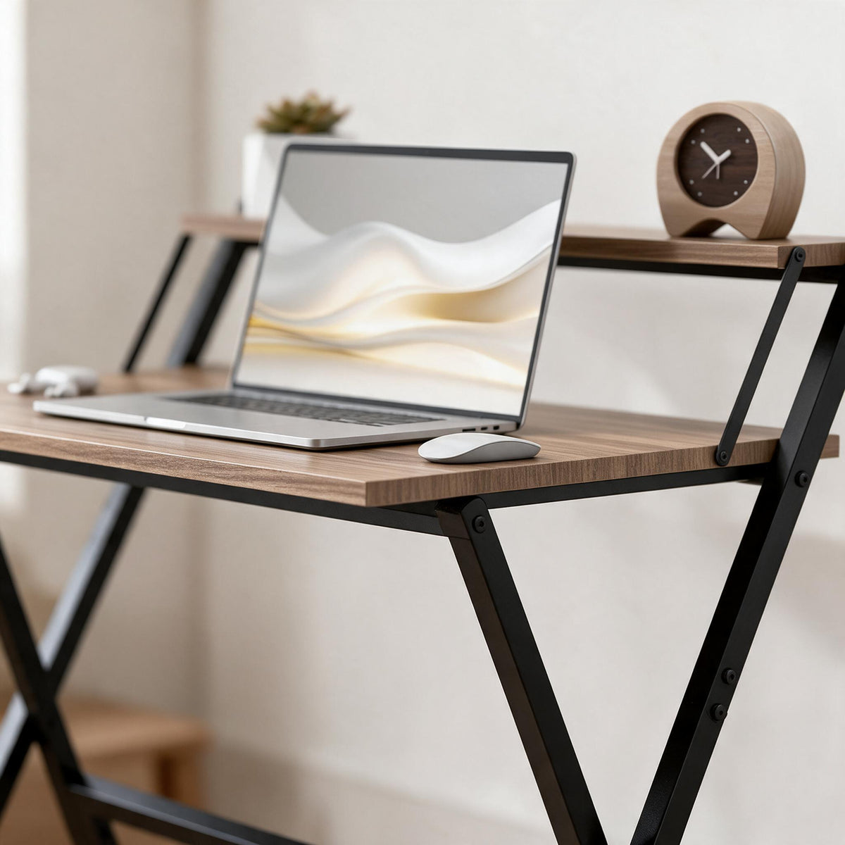 HOMCOM Folding Desk with Shelf — Walnut-Look — material and construction detail