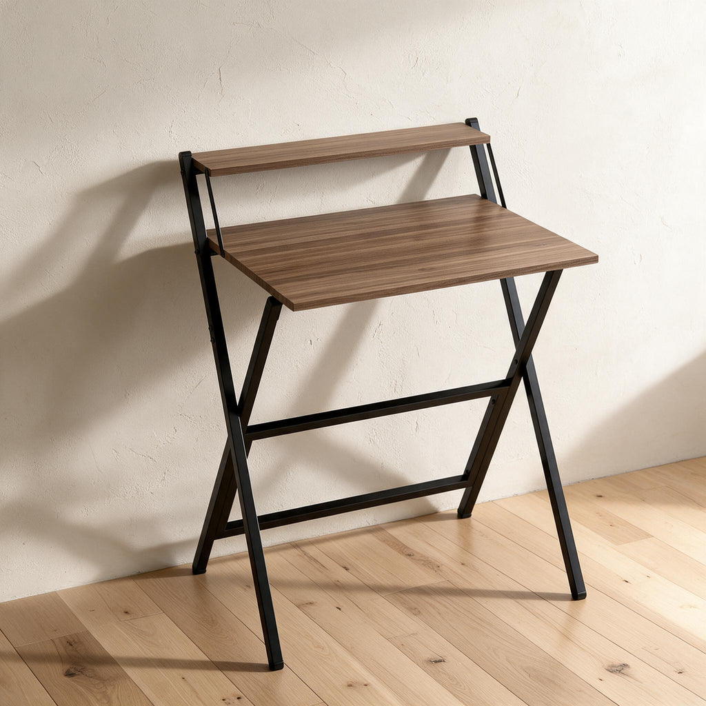 HOMCOM Folding Desk with Shelf — Walnut-Look — premium product view