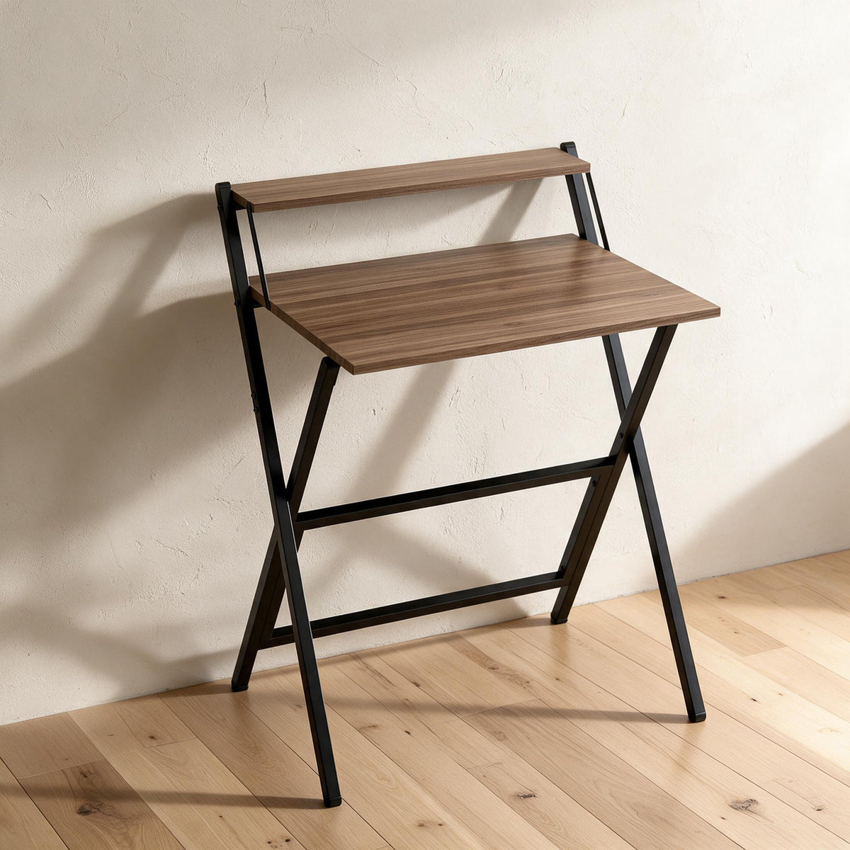 HOMCOM Folding Desk with Shelf — Walnut-Look — premium product view