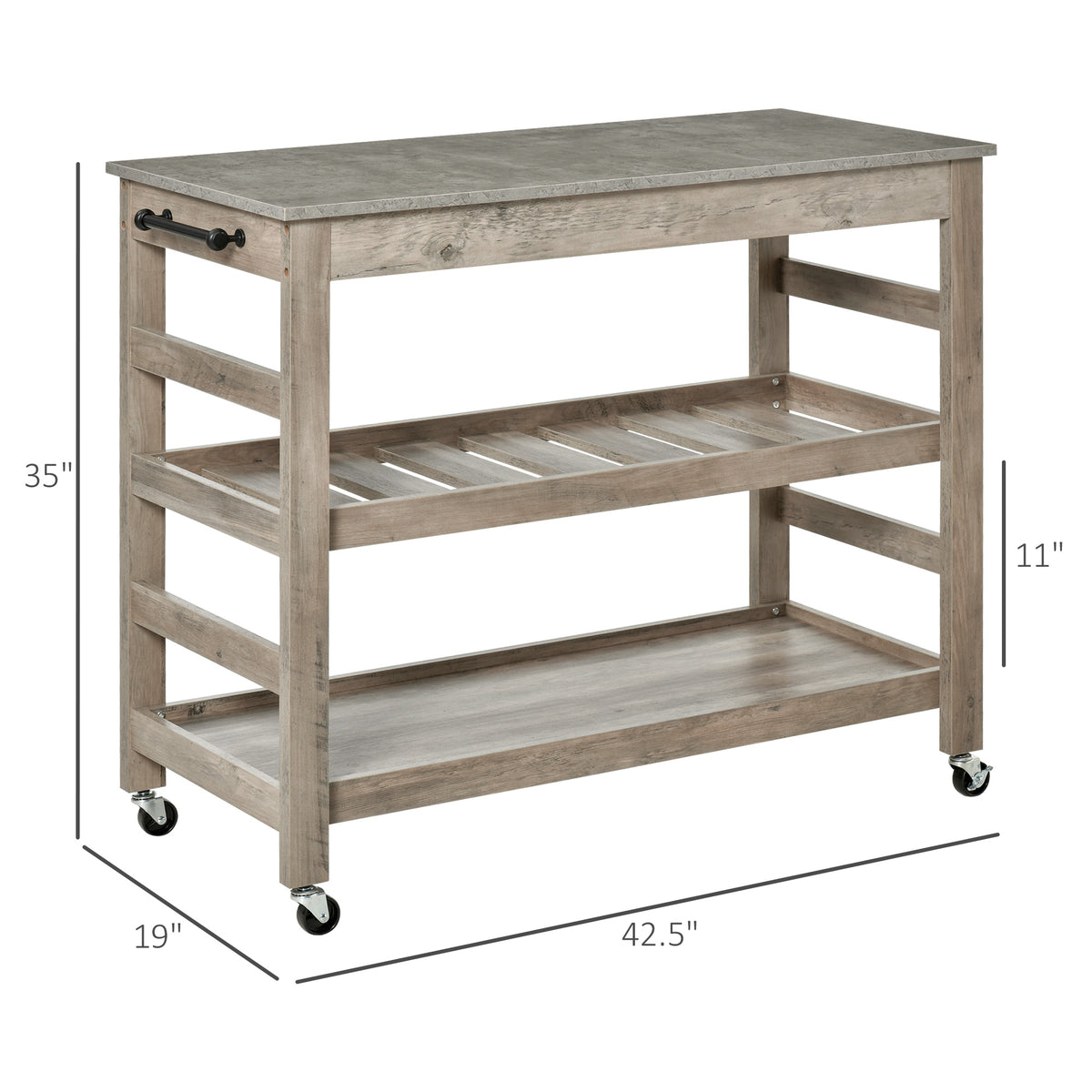 Kitchen cart with supplier dimension labels