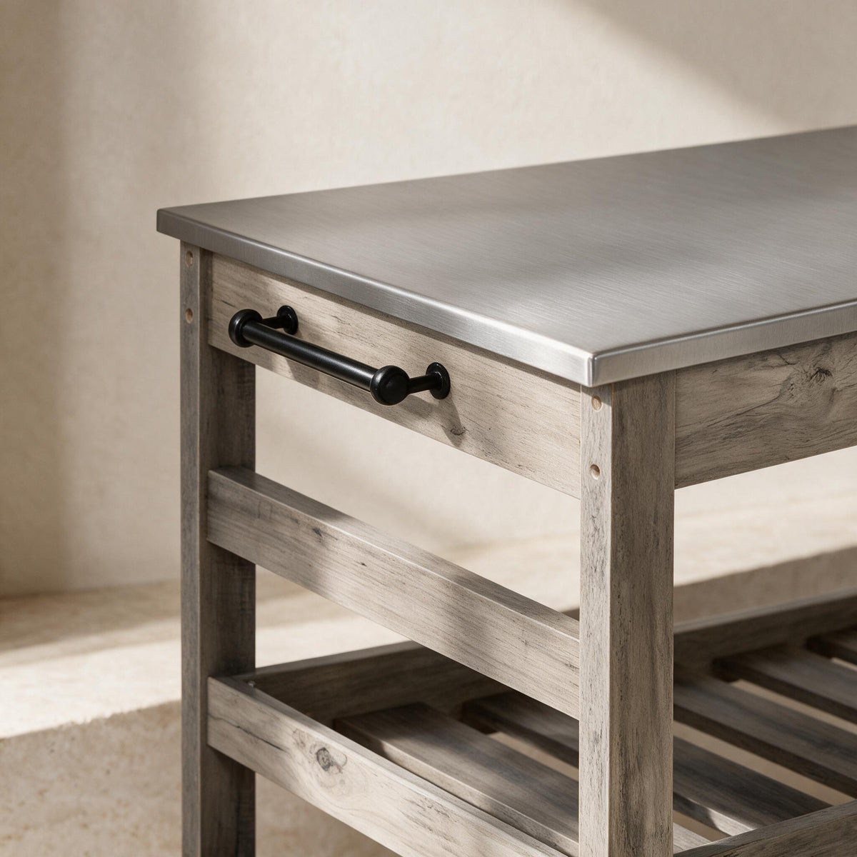 HOMCOM Rolling Kitchen Cart - Gray — close detail of the original material and construction.