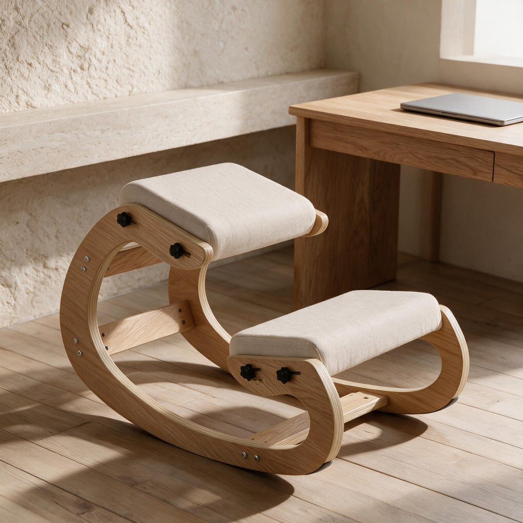 VEVOR Rocking Kneeling Chair - Natural & Beige — styled in a warm neutral indoor setting.