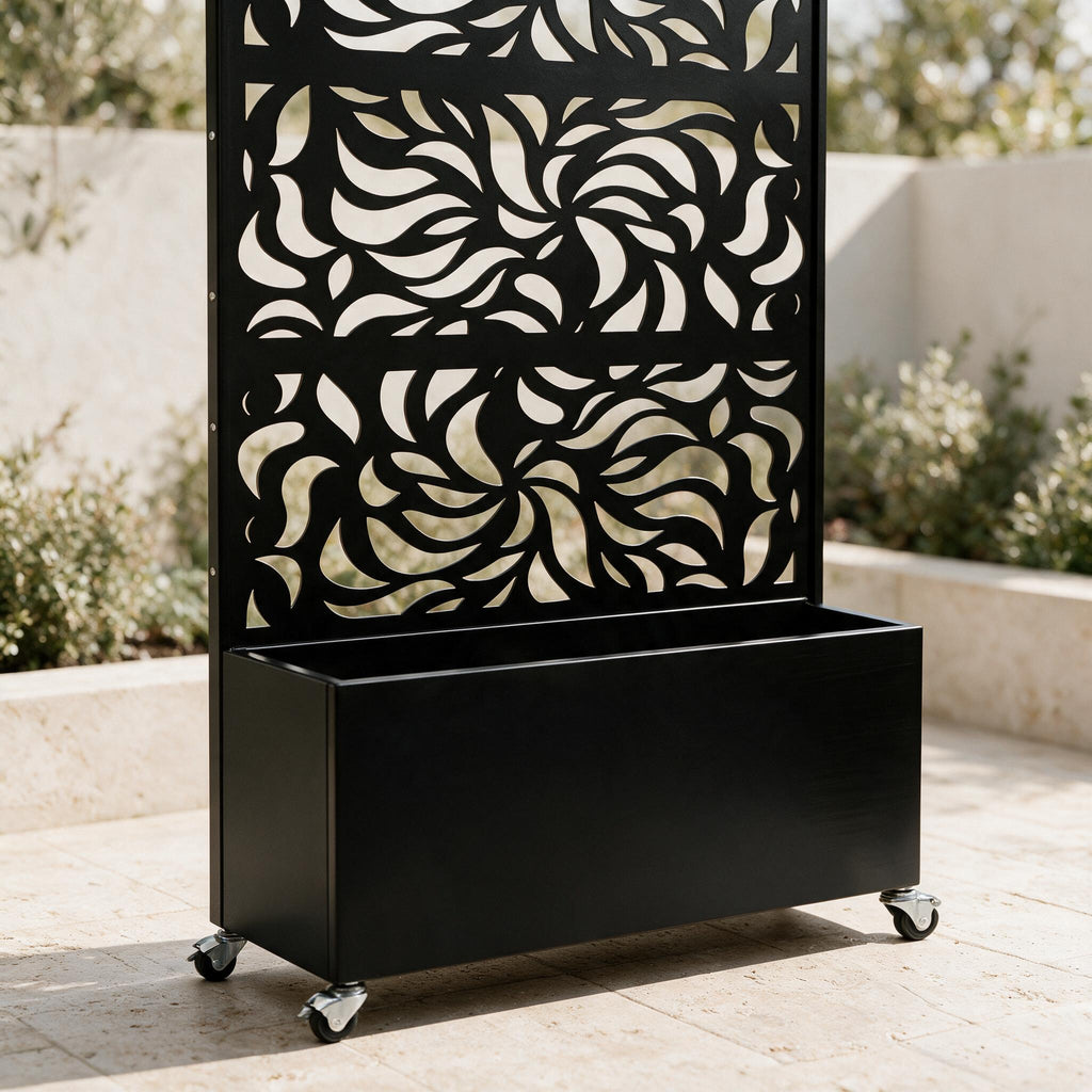 Leaf Privacy Screen with Planter — close-up of the original materials and construction