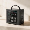 LIBRIDS C600 portable power station — three-quarter product view against warm ivory limestone.