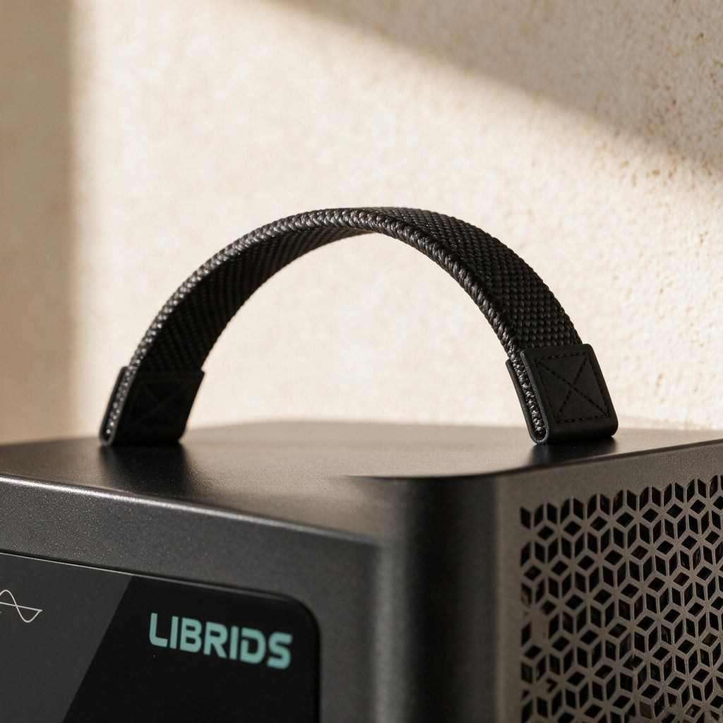 LIBRIDS C600 portable power station — close detail of the original carry handle and finish.