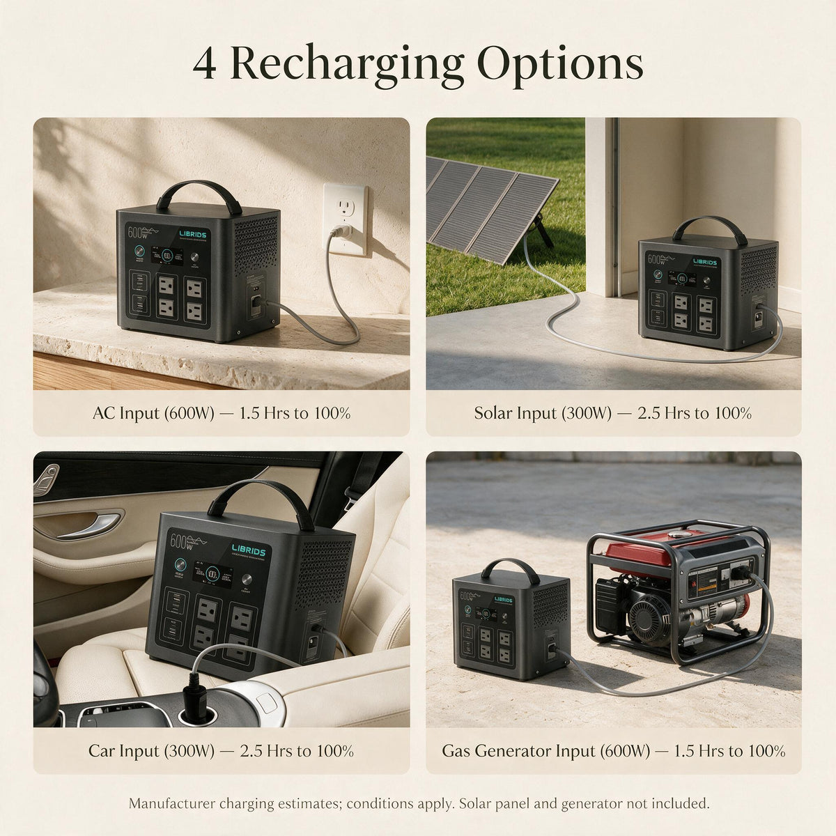 LIBRIDS C600 — four recharging methods, Savellor premium information image.