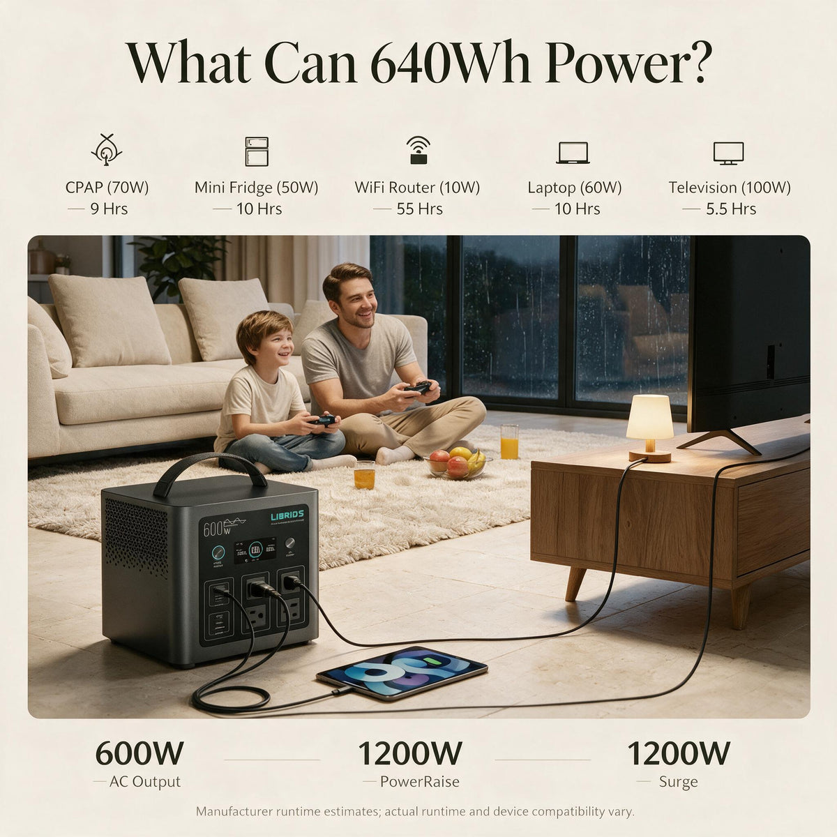 LIBRIDS C600 — appliance runtime examples and ac ratings, Savellor premium information image.