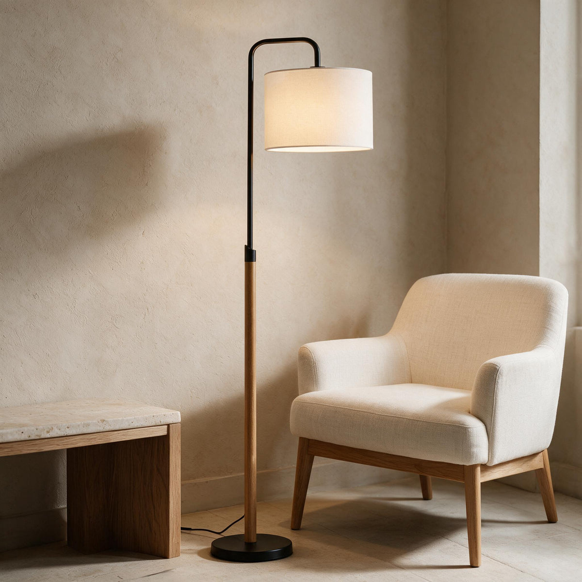 Lior Arc Floor Lamp — styled in a calm indoor room