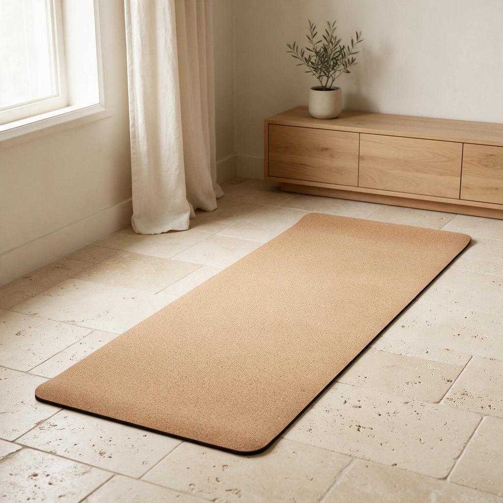 Natural Cork Yoga Mat — 5mm — in a calm home setting