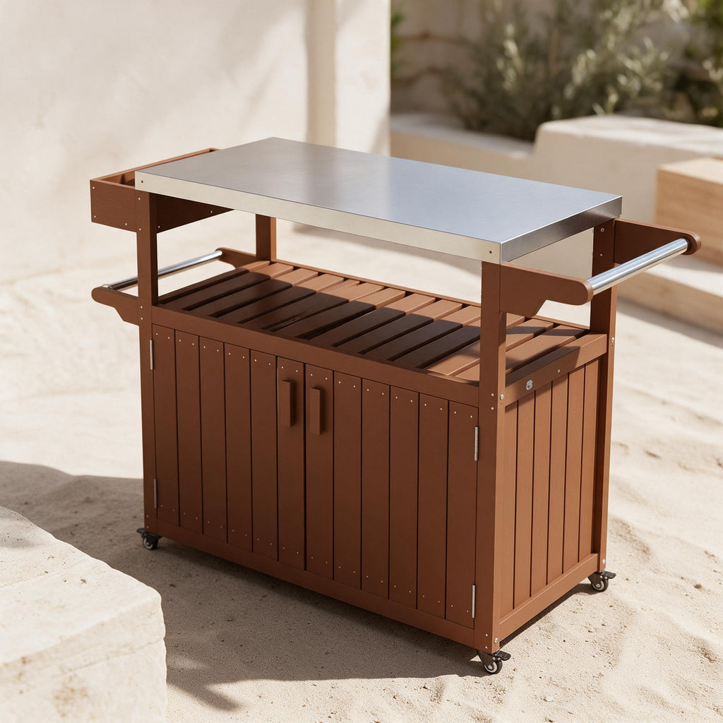 Outdoor Entertaining Cart — Brown — close-up of the original materials and construction