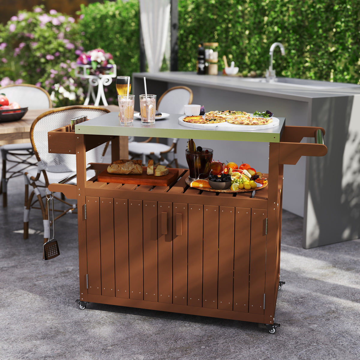 Outdoor Entertaining Cart — Brown