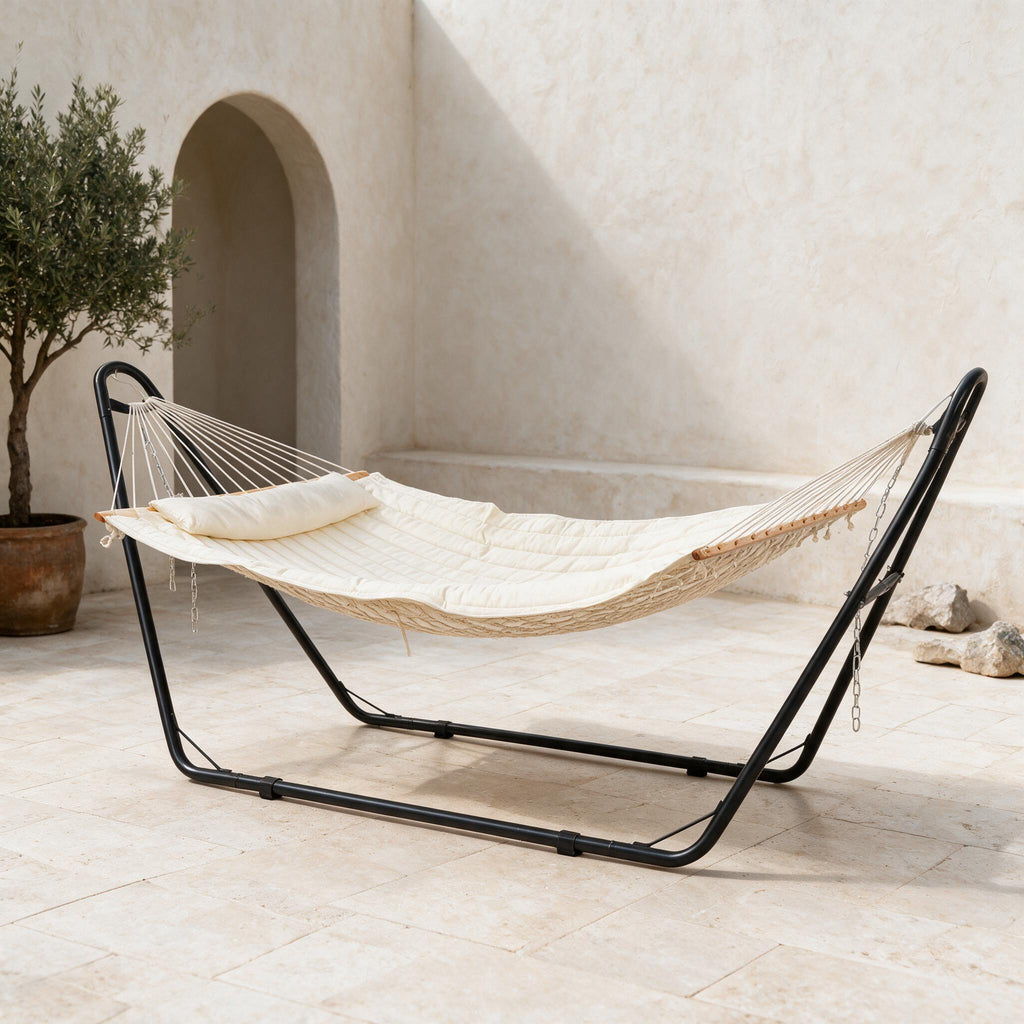 Padded Garden Hammock with Stand — Beige — full product
