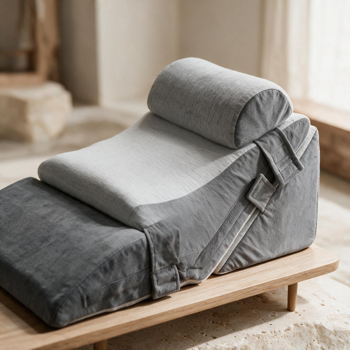 Gray Adjustable Wedge Pillow Set, close-up of original material and design details.