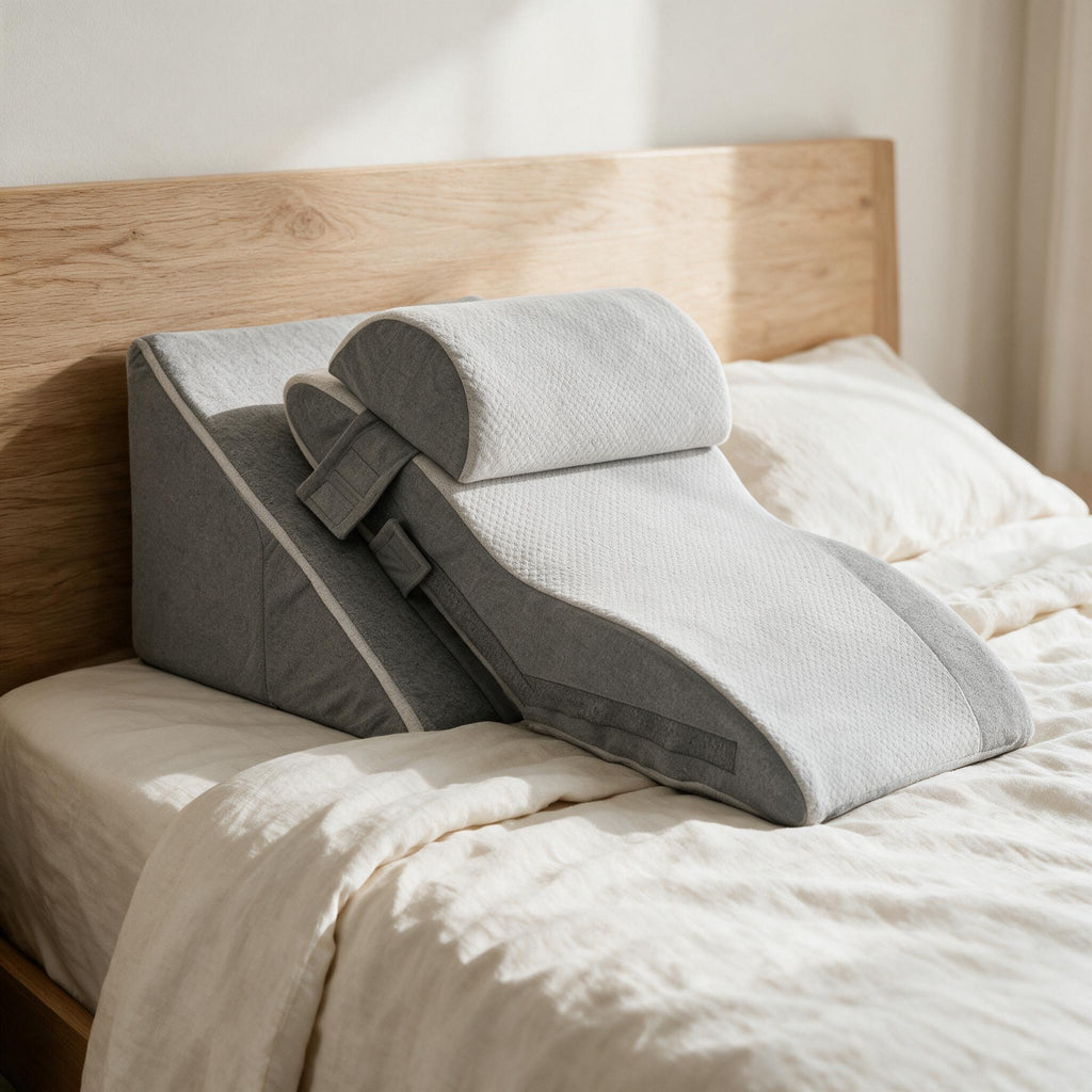 Gray Adjustable Wedge Pillow Set, in a calm home setting.